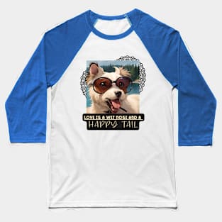 Love is a wet nose and a HAPPY TAIL (dog wears glasses) Baseball T-Shirt